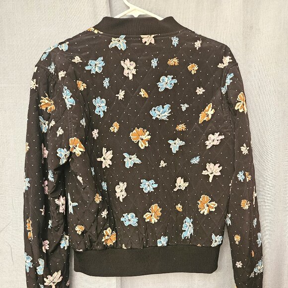 Diane von Furstenberg classic quilted silk bomber jacket floral print sz 8 - Picture 6 of 12